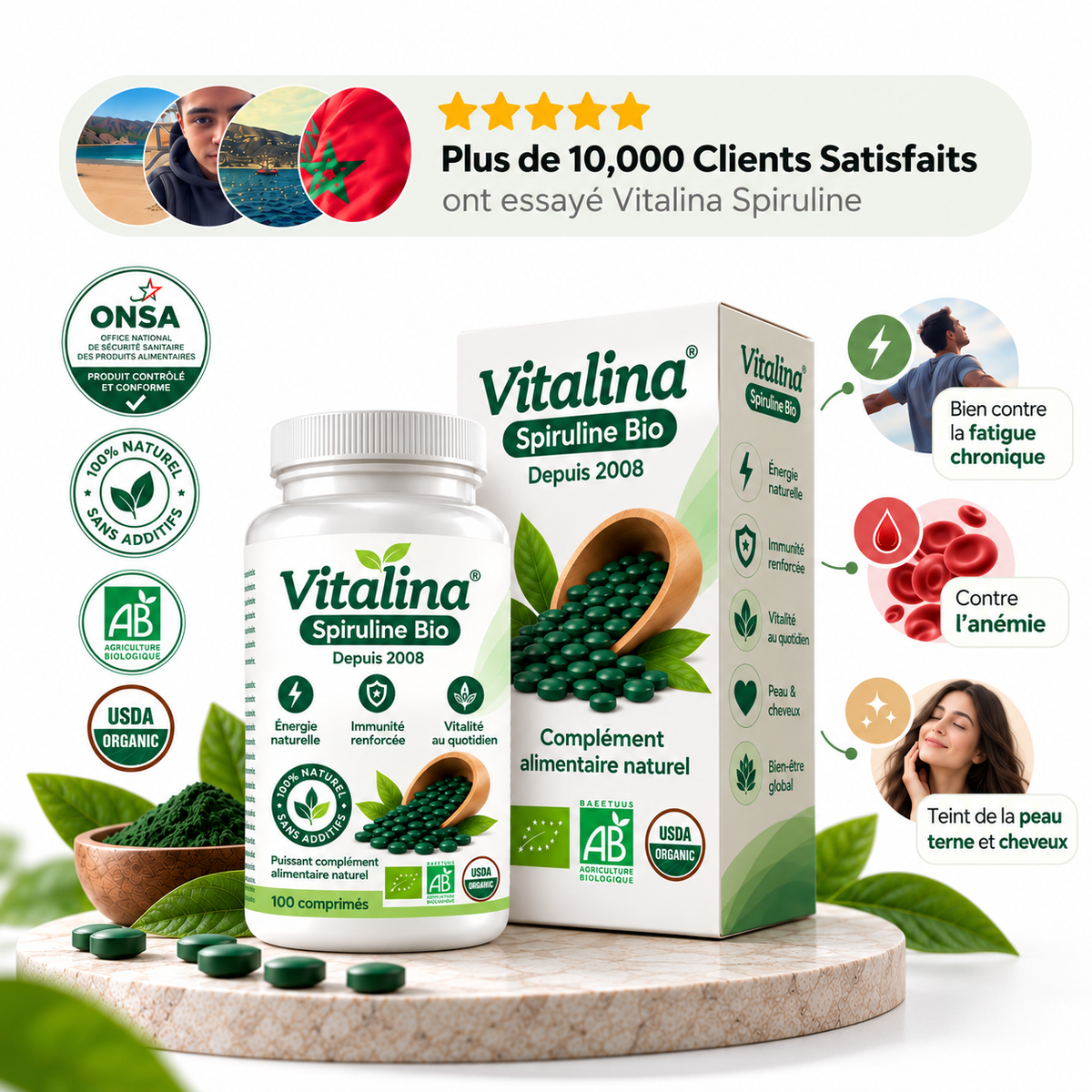 Spiruline Vitalina — Complément alimentaire naturel pour une meilleure santé.